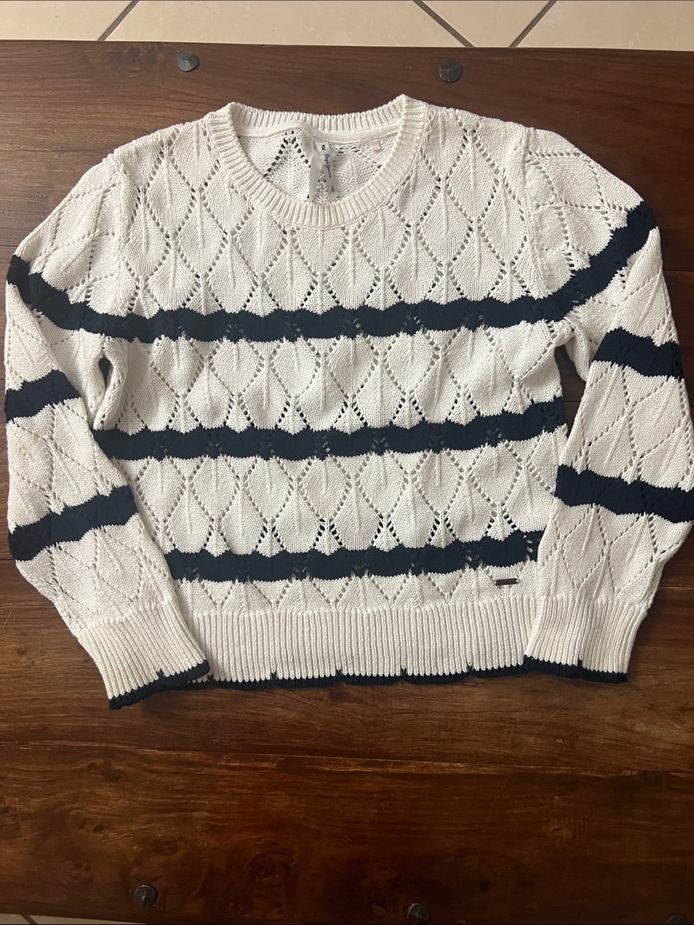 Pepe Jeans girl’s Cream and Navy Stripe Knit Sweater